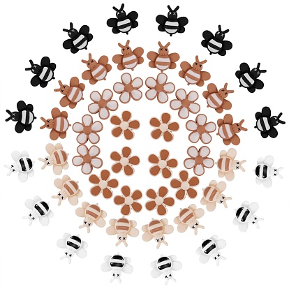 48Pcs Opaque Resin Cabochons, Two Tone, Flower & Bees