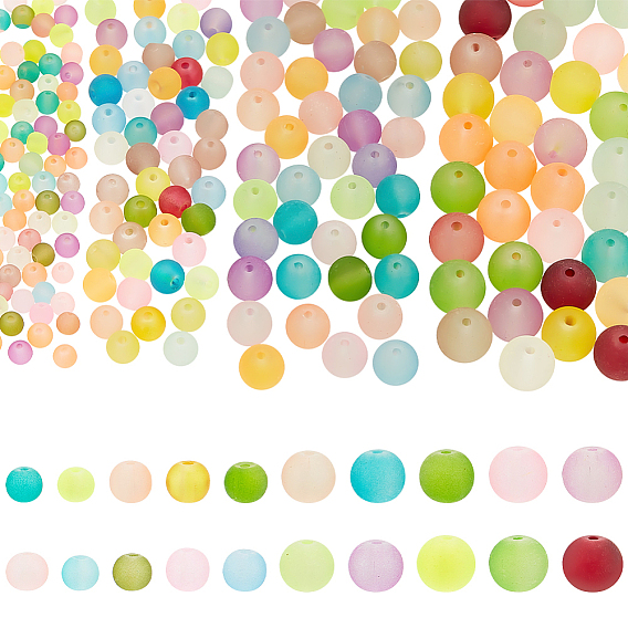 4 пакеты 4 размер прозрачные матовые стеклянные бусины, круглые