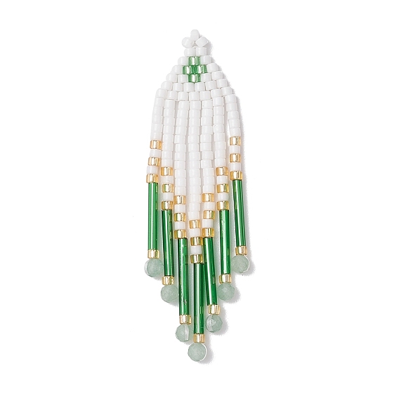 Подвески-кисточки из стеклянного бисера, с натуральным зеленым авантюрином, красной яшмой, черным ониксом и бусинами из магнезита