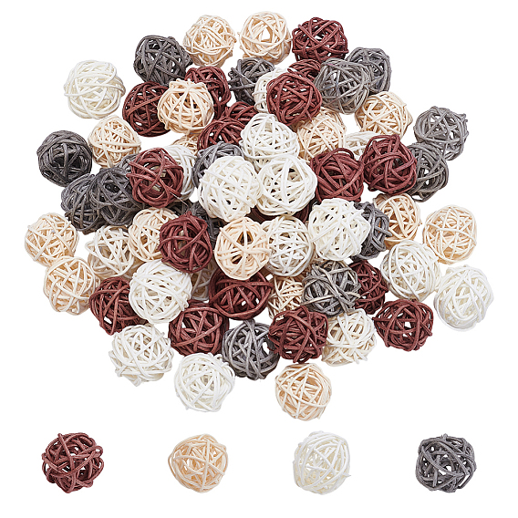 80Pcs 4 Colors Decorative Wicker Rattan Balls, Vase Fillers, for DIY Craft, Home Decoration