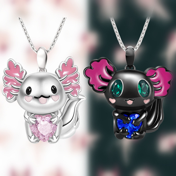 Женские ожерелья с подвеской в виде аксолотля из сплава и эмали, со стразами