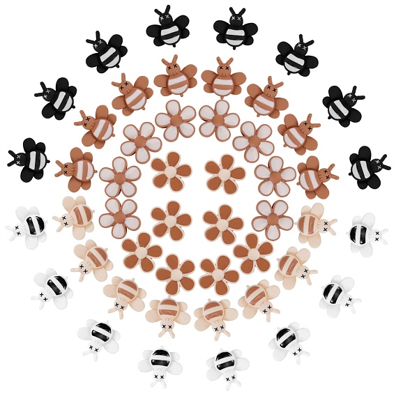 48Pcs Opaque Resin Cabochons, Two Tone, Flower & Bees