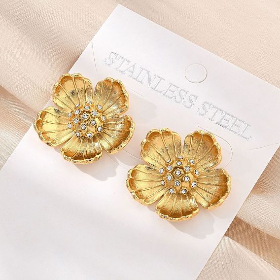 304 из нержавеющей стали серьги, со стразами, цветок