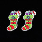 Christmas 2-Hole Spray Painted Maple Wooden Buttons, Single-Sided Printed, Christmas Socks