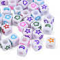 Opaque Acrylic Beads, White Cube with Star & Moon & Heart & Flower