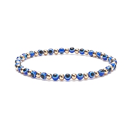 Resin Evil Eye Round Beaded Stretch Bracelet with Brass Beads for Women