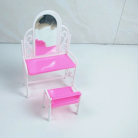 Plastic Doll Mini Dressing Table & Chair Set, Miniature Furniture Toys, for American Girl Doll Dollhouse Accessories