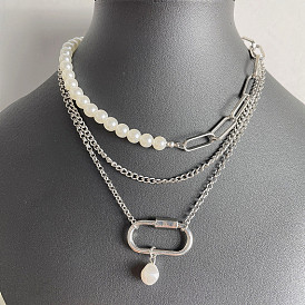 3 шт. пластиковый жемчужный круглый бисер и овальная цепочка с подвеской из сплава 3 многослойные ожерелья для женщин, белые