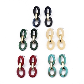 Acrylic & CCB Plastic Cable Chains Dangle Stud Earrings, with 304 Stainless Steel Pins and Plastic Ear Nuts, Oval, Golden & Stainless Steel Color