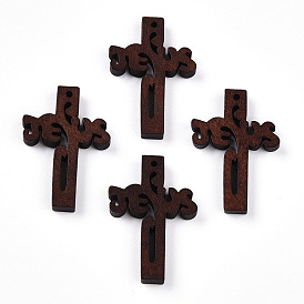 Подвески из натурального дерева, окрашенные, крестик