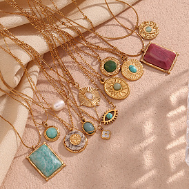 316Ожерелье из хирургической нержавеющей стали с подвеской из камня/жемчуга, реальный 18 k позолоченный