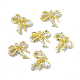 ABS Plastic Imitation Pearl Pendants, with Rack Plating Alloy Finding, Bowknot Charm
