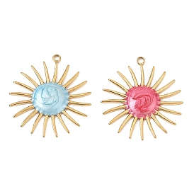 304 Stainless Steel Enamel Pendants, Sun Charms, Real 18K Gold Plated