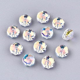 Perles de verre k 9 transparentes, facette, de couleur plaquée ab , plat rond