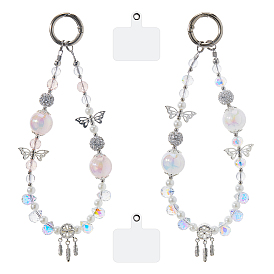 2шт. 2 цвета ремешки для мобильных телефонов из акрила и сплава, декоративный брелок для телефона, бабочка, платина