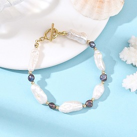 Natural Heishi Pearl Beads Bracelets with 304 Stainless Steel Toggle Clasps for Women