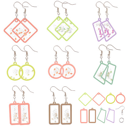 DIY Stud Earring Makings, with Spray Painted Alloy Open Back Bezel Pendants, Iron Jump Rings and Brass Earring Hooks