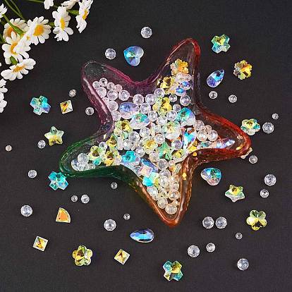 394Pcs 13 Style Electroplated Glass Charms, Transparent Glass Charms, with Electroplate Glass Beads