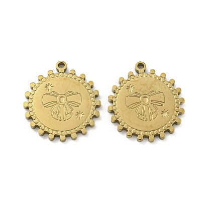 Ионное покрытие (ip) 316l подвески из хирургической нержавеющей стали, без никеля , плоская круглая с подвеской в виде банта