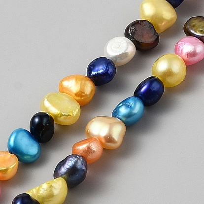 Natural Cultured Freshwater Pearl Beads Strands, Baroque Keshi Pearl Beads, Two Sides Polished, Dyed