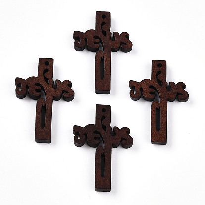 Подвески из натурального дерева, окрашенные, крестик