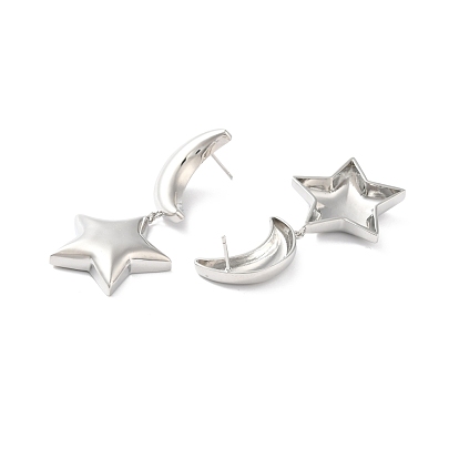 Long-Lasting Plated Brass Star and Moon Dangle Stud Earrings for Women, Cadmium Free & Lead Free