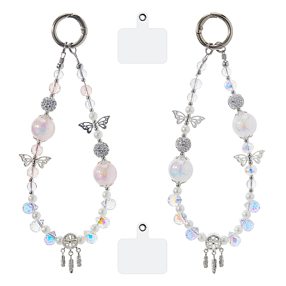 2шт. 2 цвета ремешки для мобильных телефонов из акрила и сплава, декоративный брелок для телефона, бабочка, платина