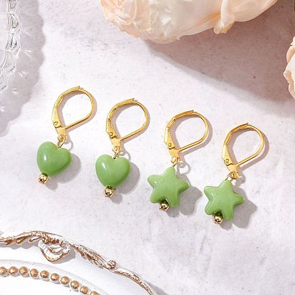 2 пары 2 стили серьги с застежкой-рустик из латуни и непрозрачного акрила, Сердце и звезда