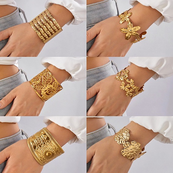 Стильные браслеты-манжеты из нержавеющей стали для женщин, золотые