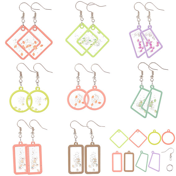 DIY Stud Earring Makings, with Spray Painted Alloy Open Back Bezel Pendants, Iron Jump Rings and Brass Earring Hooks