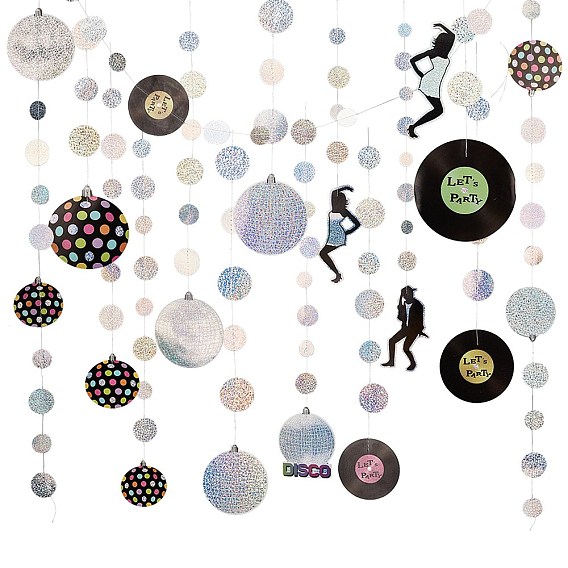 Ahademaker радужные бумажные гирлянды на тему диско, Танцующая королева, король и висящий на шаре серпантин, для мерцающего фона стены своими руками, праздничное и праздничное оформление