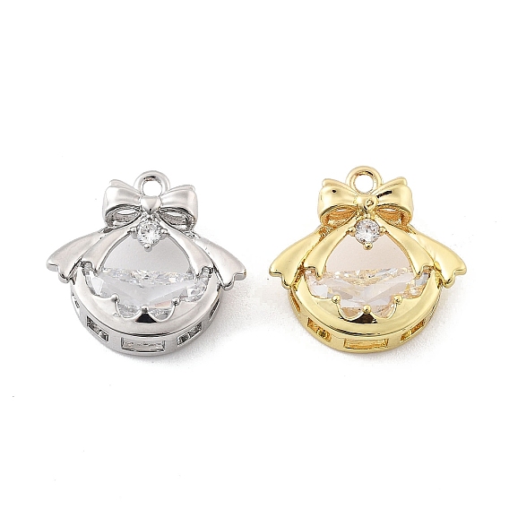 Латунные микропаве прозрачные подвески с фианитом, без кадмия, без никеля и без свинца, бантом