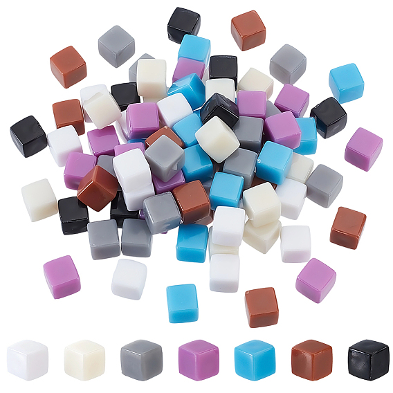140 шт 7 цвета непрозрачные акриловые бусины, без отверстия , кубические
