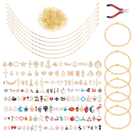 DIY Bracelets Making Kits, Including Stainless Steel Paperclip Chain Necklaces, Alloy Pendants and Iron Bracelet
