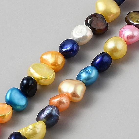 Natural Cultured Freshwater Pearl Beads Strands, Baroque Keshi Pearl Beads, Two Sides Polished, Dyed