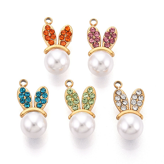 304 прелести нержавеющей стали, с жемчугом жемчуга и жемчугом, реальный 14 k позолоченный, кролик