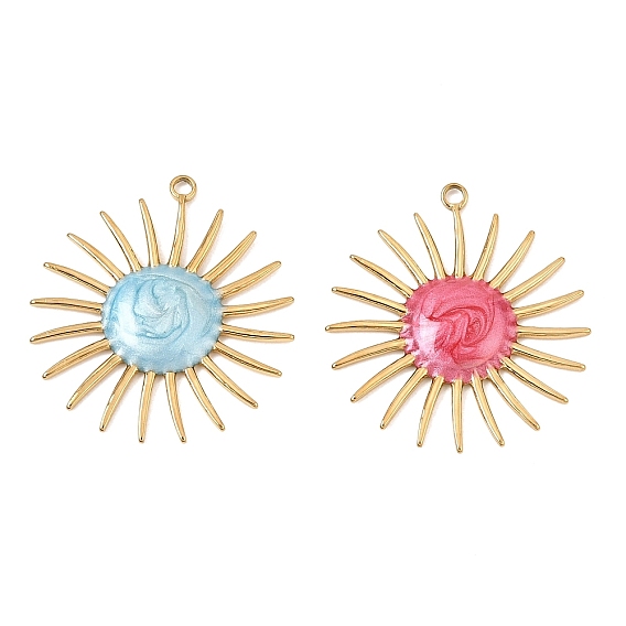 304 colgantes de esmalte de acero inoxidable, encantos del sol, real 18 k chapado en oro