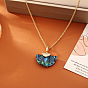 Dyed Natural Paua Shell Fan Shaped PEndant Brass Rope Chain Necklaces for Women, Golden