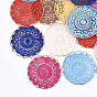 Polycotton(Polyester Cotton) Woven Pendant Decorations, with Brass Findings, Flat Round with Flower, Light Gold