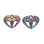 Rainbow Color Alloy Pendants, with Rhinestone, Cadmium Free & Lead Free, Heart
