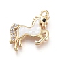 Natural Shell Charms, with Cubic Zirconia and Brass Findings, Unicorn