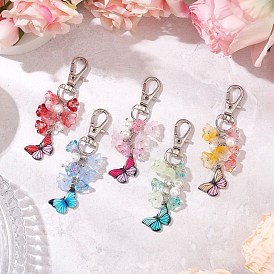5шт 5 цвета бабочки сплава эмали подвески украшения, со стеклянными бусинами и бусинами из ракушек, сплав поворотный Lobster Claw застежками