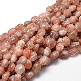 Nuggets sunstone naturelles perles brins, pierre tombée, 4~8x6~9x5~7mm, Trou: 1mm, environ 15.3 pouces ~15.7 pouces
