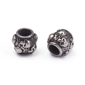 Halloween 304 Stainless Steel European Beads, Large Hole Beads, Barrel with Skull