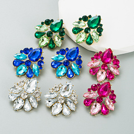 Colorful Glass Rhinestone Geometric Earrings for Women, Fashionable and High-end Jewelry