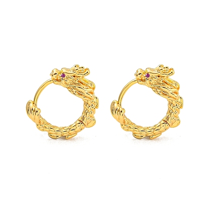 Brass Micro Pave Cubic Zirconia Hoop Earrings for Women, Dragon