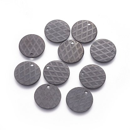 Ion Plating(IP) 304 Stainless Steel Charms, Textured, Flat Round with Grid Pattern