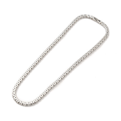 Clear Cubic Zirconia Tennis Necklace, 304 Stainless Steel Link Chain Necklace for Women