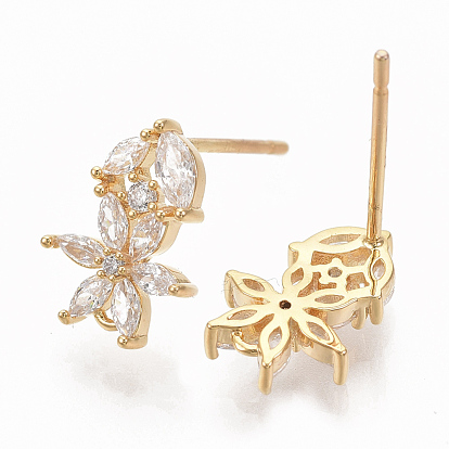 Латунные серьги-гвоздики с фианитами, с петлей, без никеля , цветок, реальный 18 k позолоченный