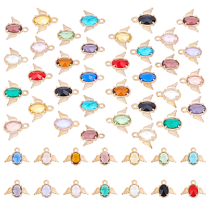 28Pcs 14 Colors Faceted Glass Pendants, with Alloy Claw Settings Findings, Cadmium Free & Nickel Free & Lead Free, Angel
